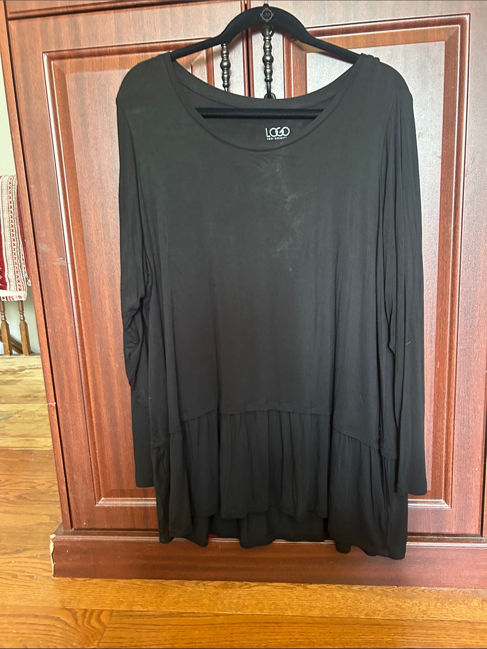 LOGO by Lori Goldstein Black Long-Sleeve Peplum Tunic
